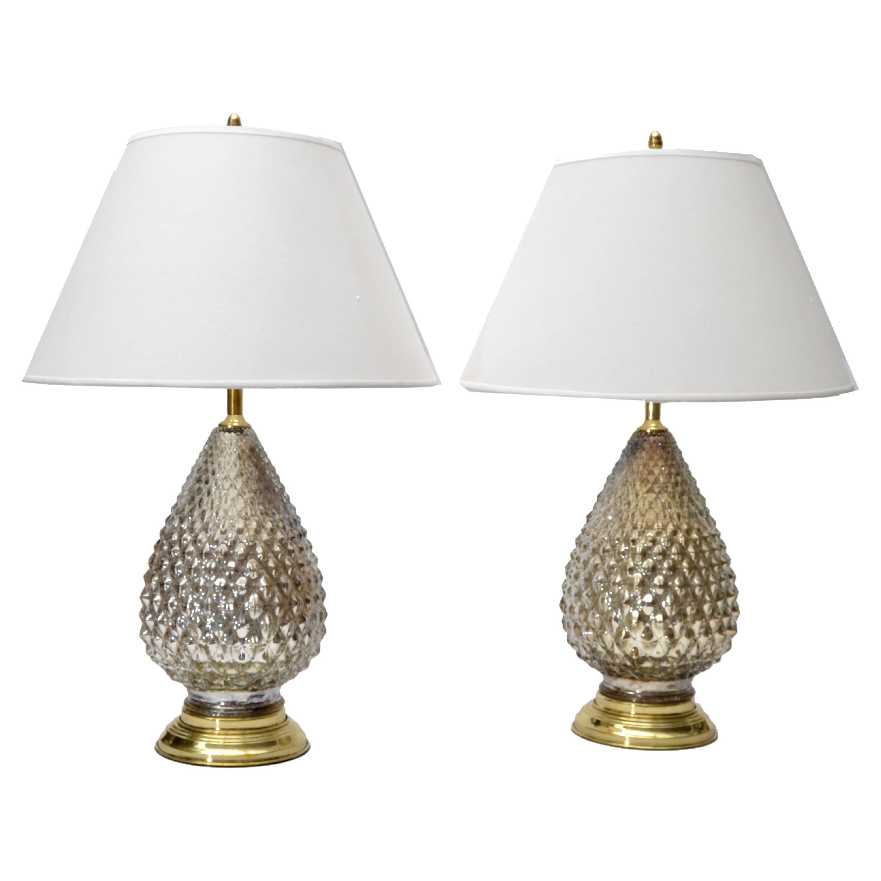 Paire de lampes de table ananas en verre mercure Art Déco en vente