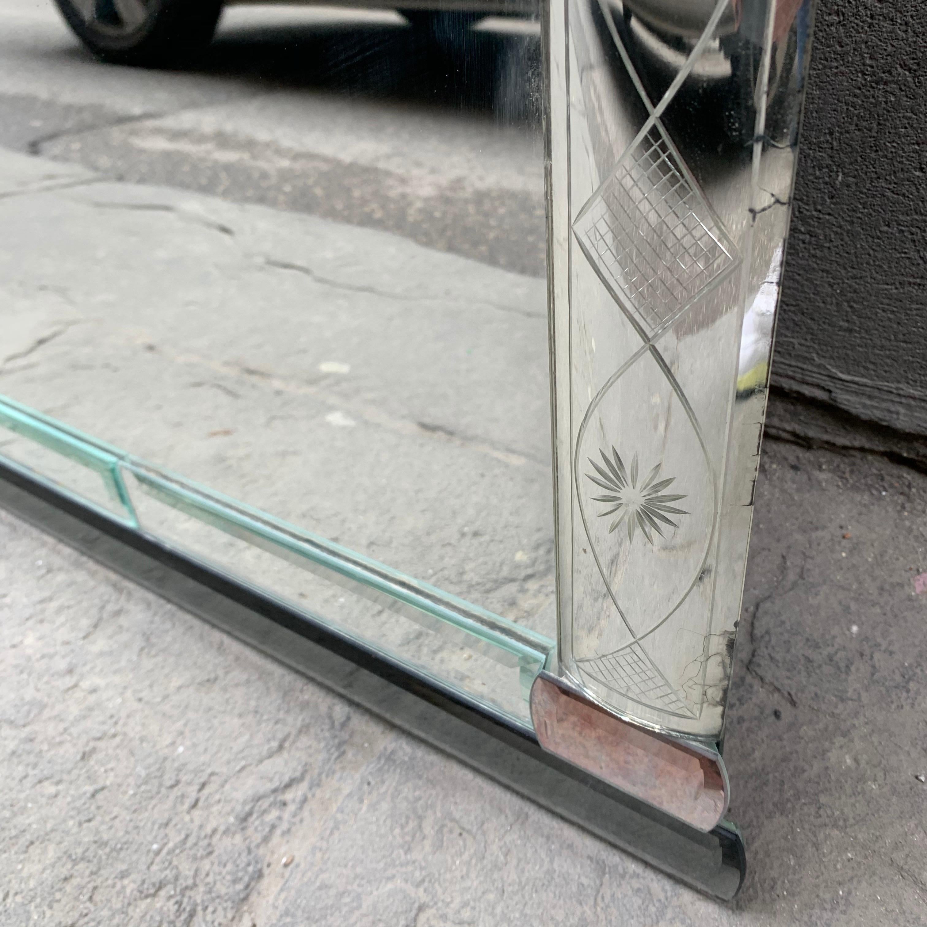 Art Deco Mercury Ground Glass Mirror with Engravings, 1940s 5