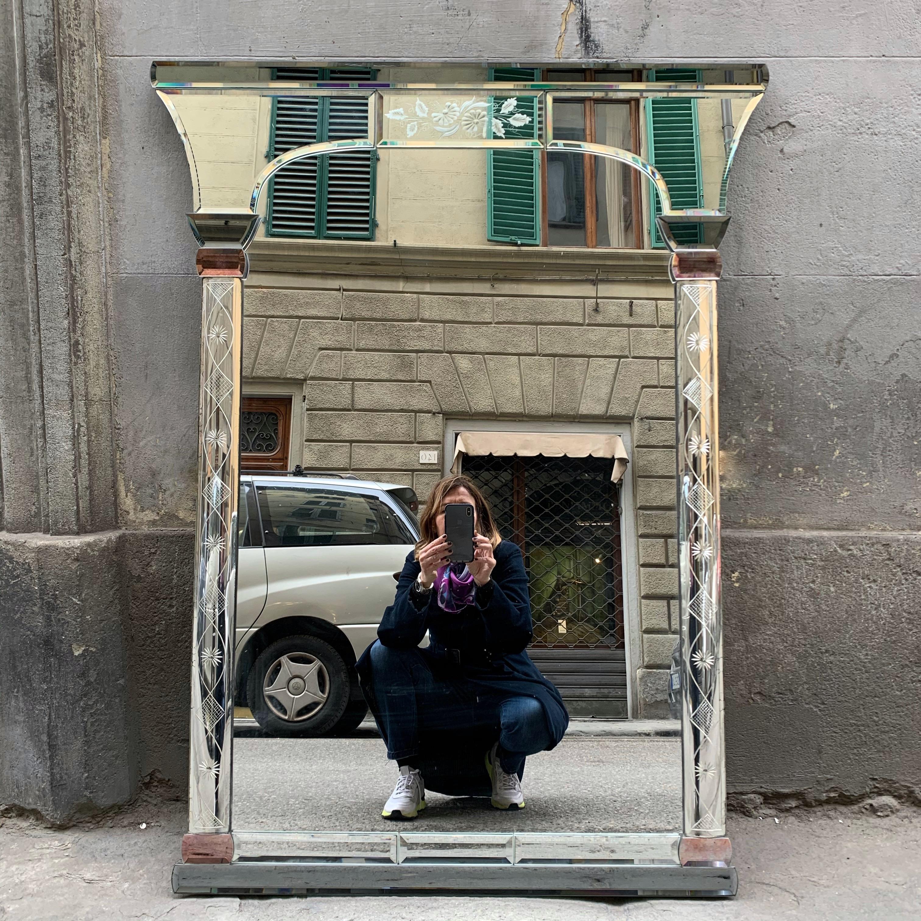 Art Deco Mercury Ground Glass Mirror with Engravings, 1940s 8