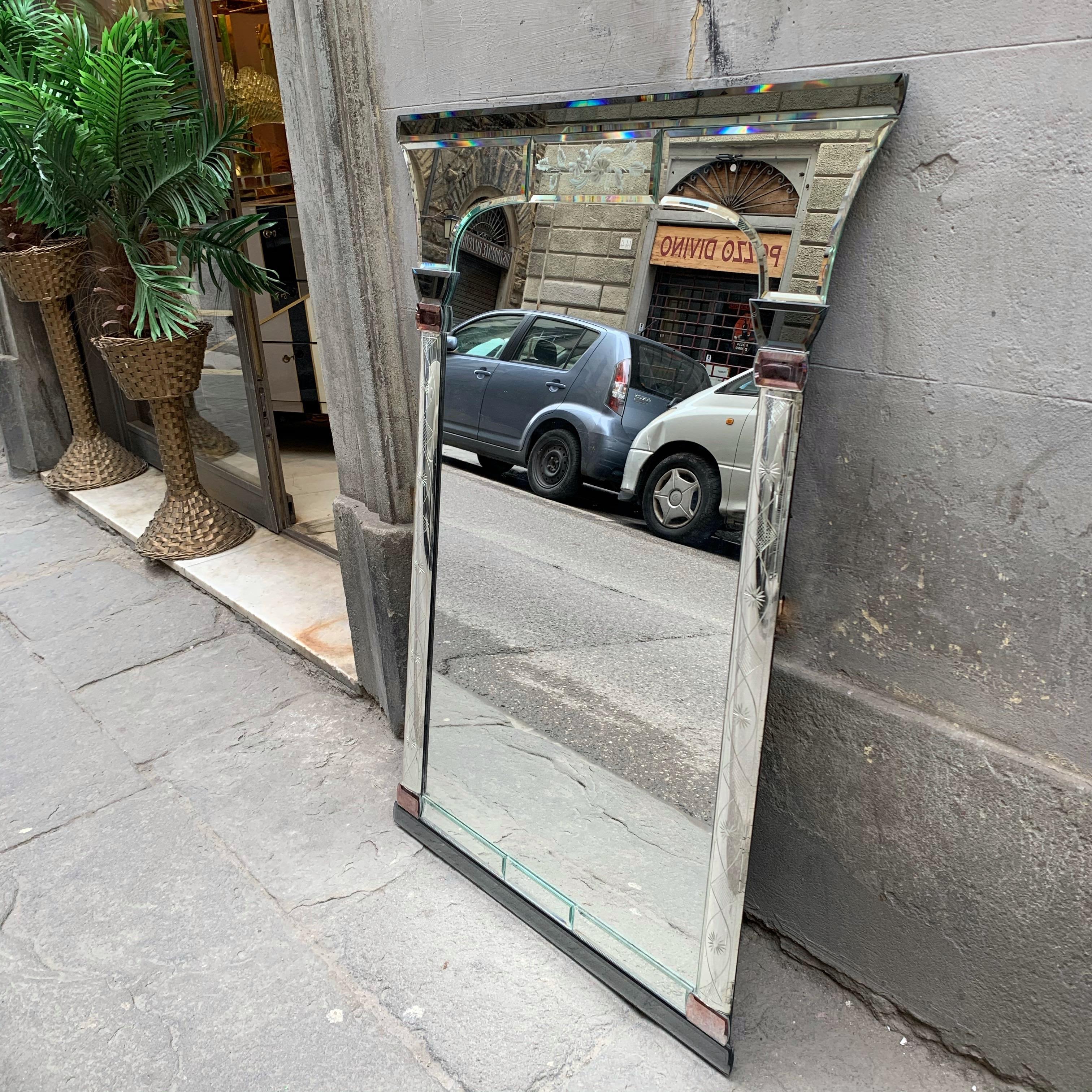 Art Deco Mercury Ground Glass Mirror with Engravings, 1940s 2