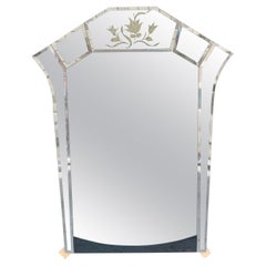 Art Deco Mercury Ground Glass Mirror with Engravings, 1940s