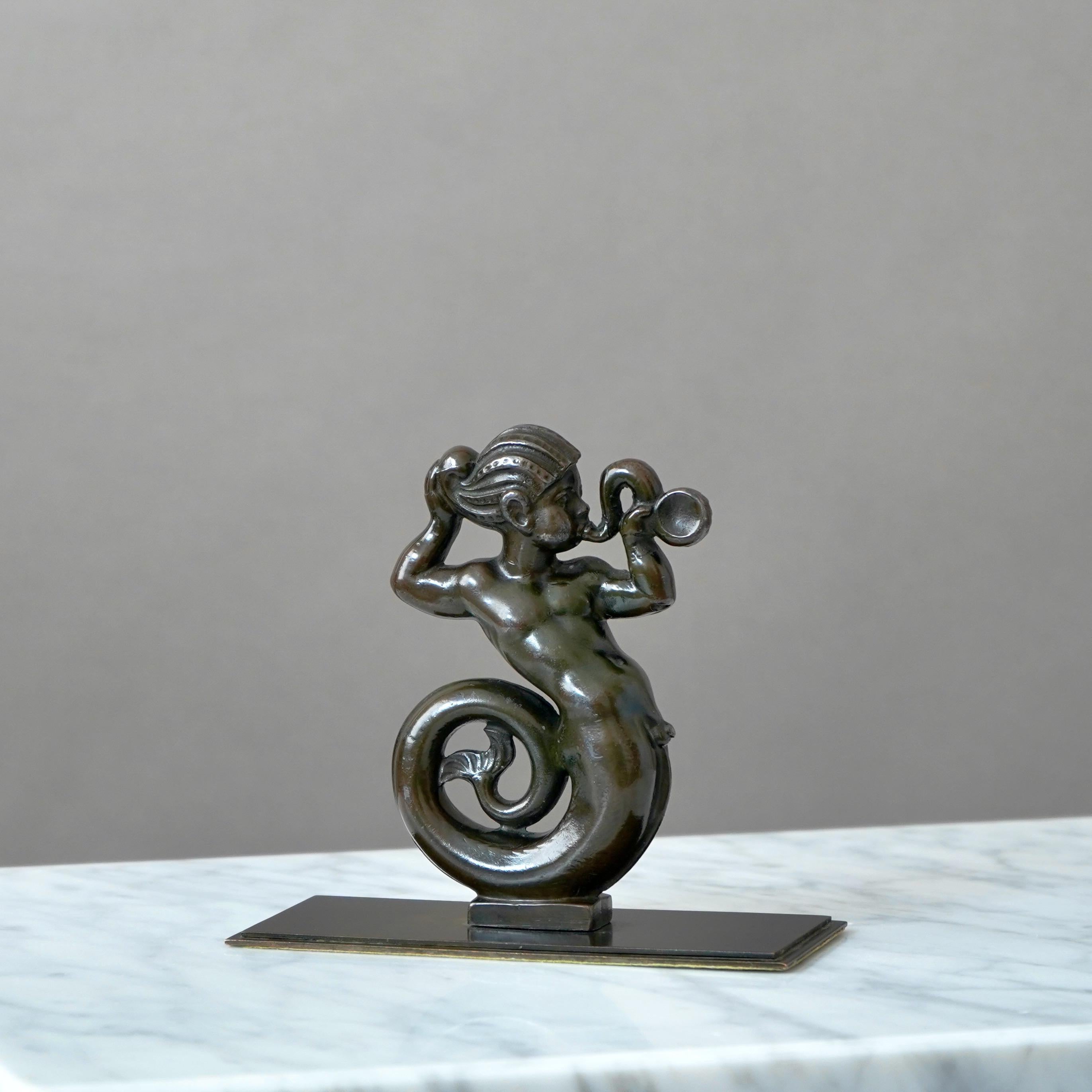 Cast Art Deco Merman Najad Sculpture by Just Andersen, Denmark, 1930s For Sale