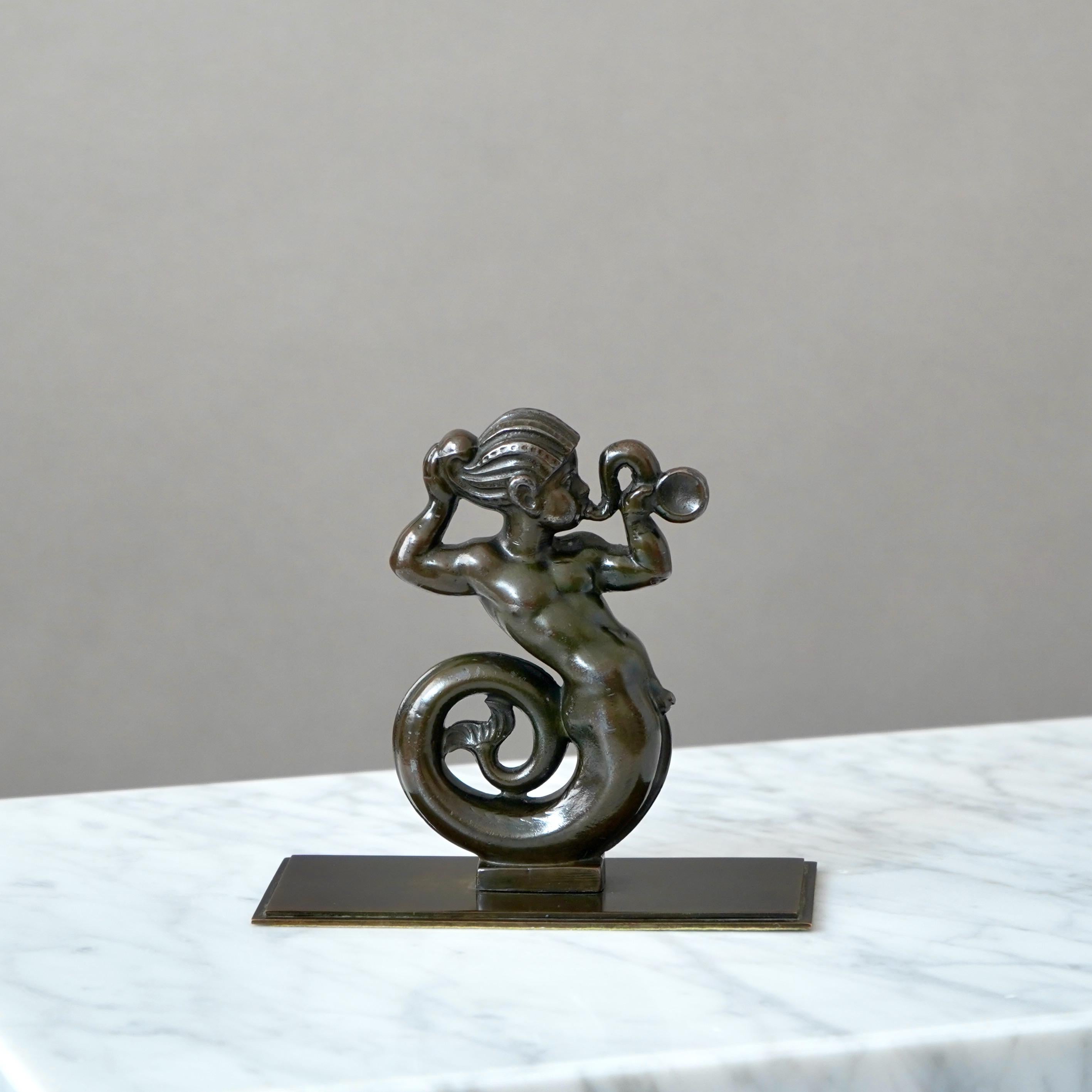 20th Century Art Deco Merman Najad Sculpture by Just Andersen, Denmark, 1930s For Sale