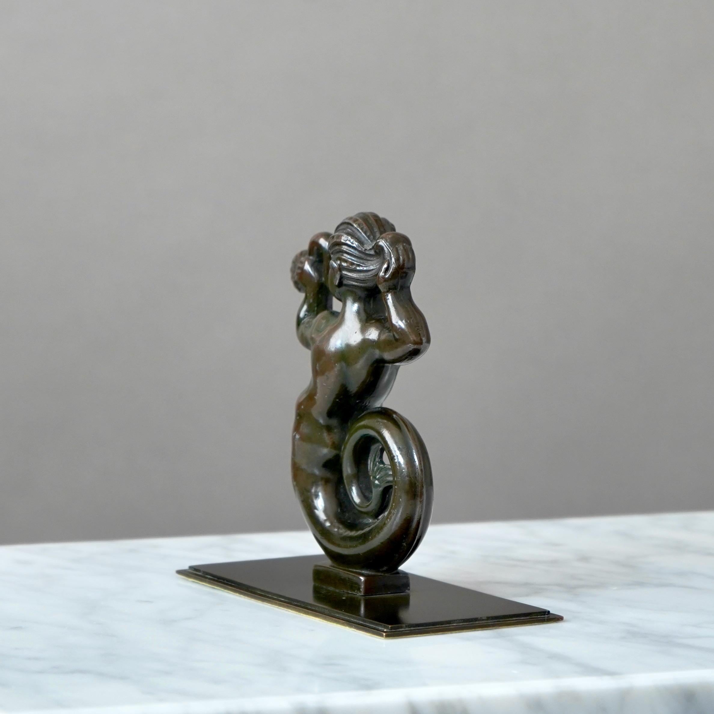 Art Deco Merman Najad Sculpture by Just Andersen, Denmark, 1930s For Sale 1