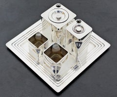 Art Deco Metall 5-tlg. Würfel Teekanne Set gestempelt Made in England 1917