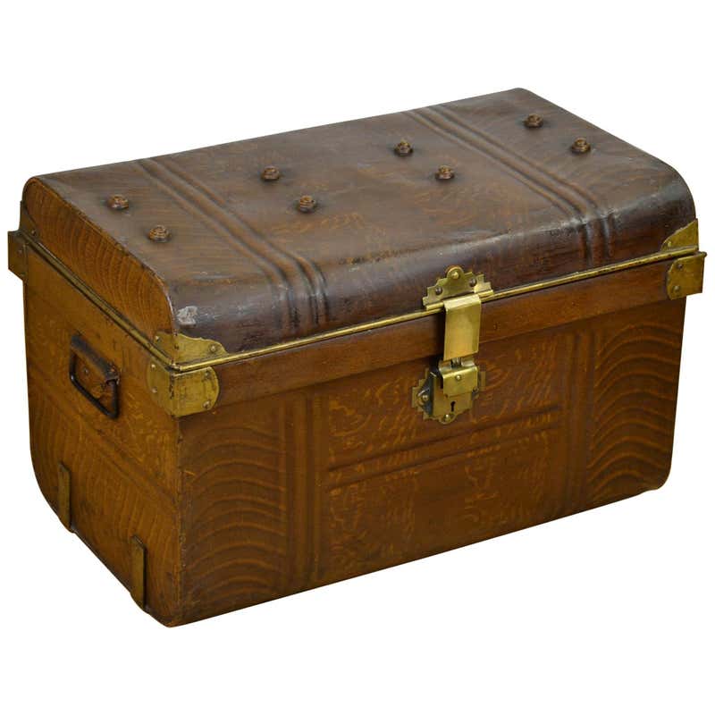 Art Deco Metal and Brass Travel Trunk, Storage Trunk, UK at 1stDibs