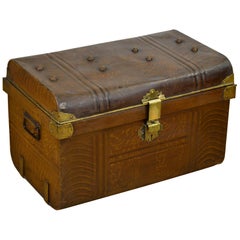 Vintage Art Deco Metal and Brass Travel Trunk, Storage Trunk, UK