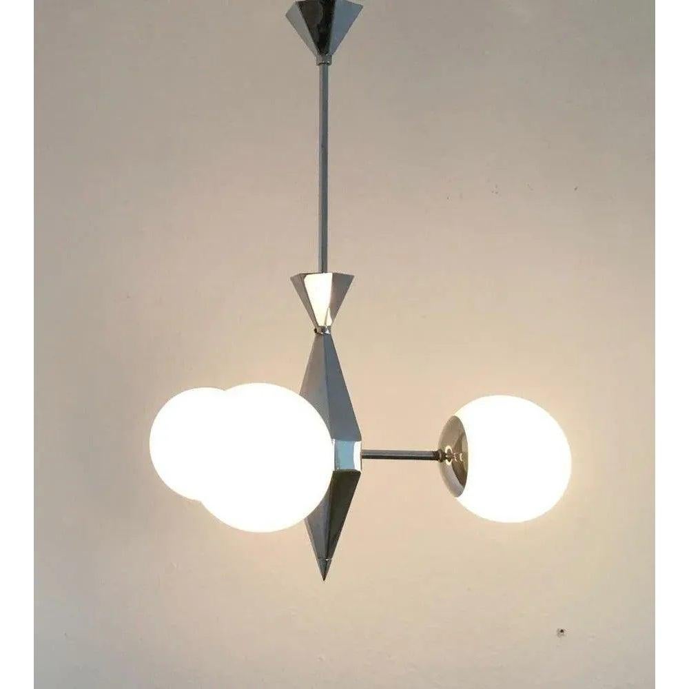 XX secolo Lampadario Art Deco in metallo e vetro in vendita