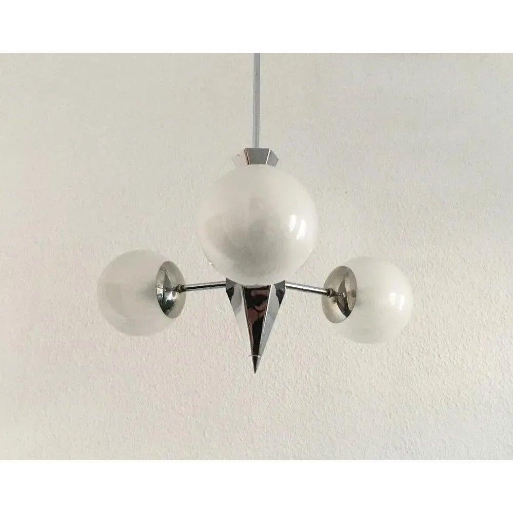 Lampadario Art Deco in metallo e vetro in vendita 1