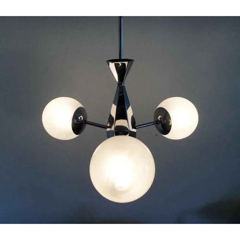 Lampadario Art Deco in metallo e vetro in vendita 2
