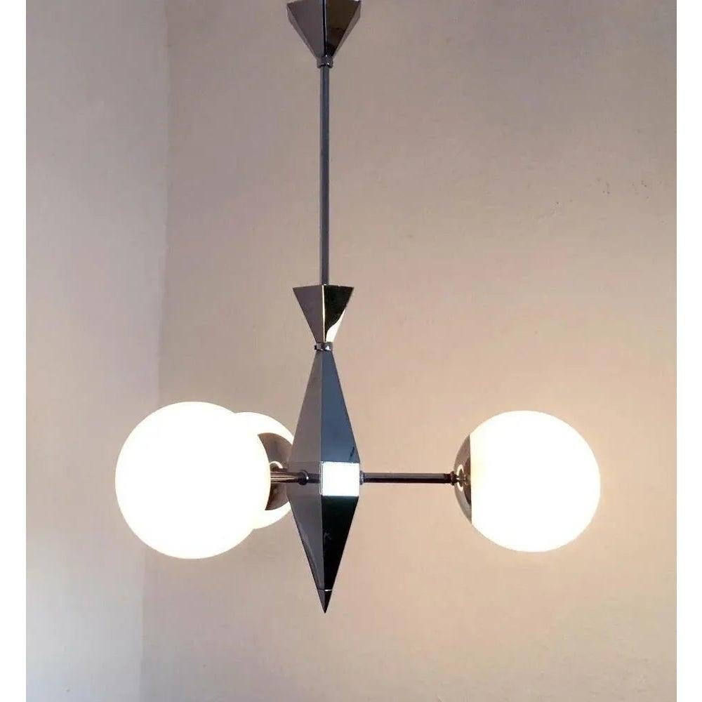 Lampadario Art Deco in metallo e vetro in vendita 3