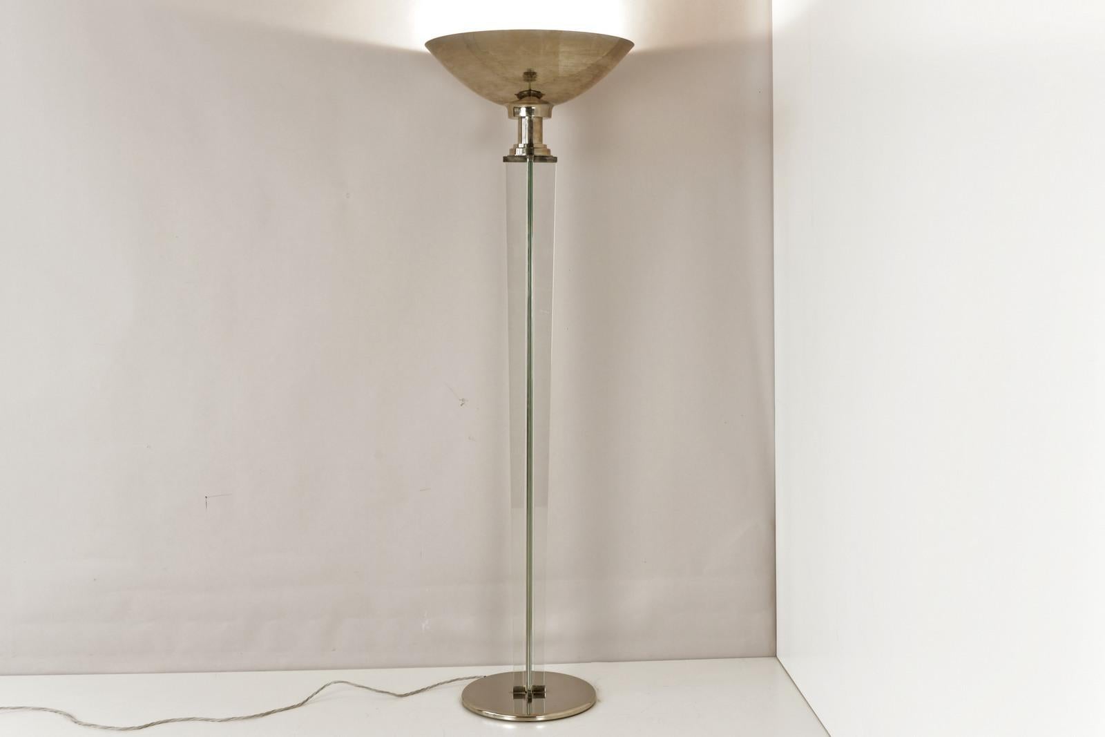 French Art Deco Metal and Glass Floor Lamp, France - 1940s  For Sale