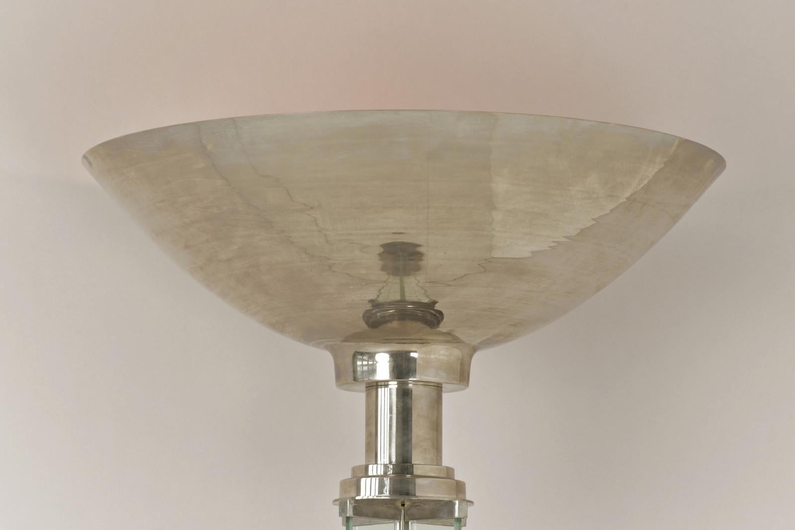 Art-déco-Stehlampe aus Metall und Glas, Frankreich – 1940er Jahre  im Angebot 1