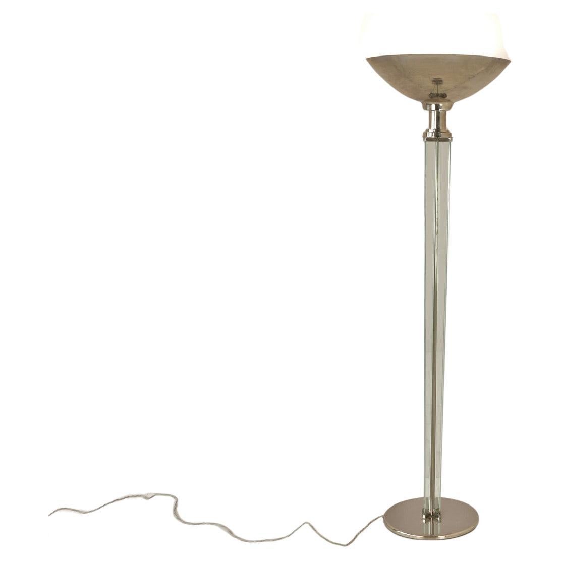 Art-déco-Stehlampe aus Metall und Glas, Frankreich – 1940er Jahre  im Angebot