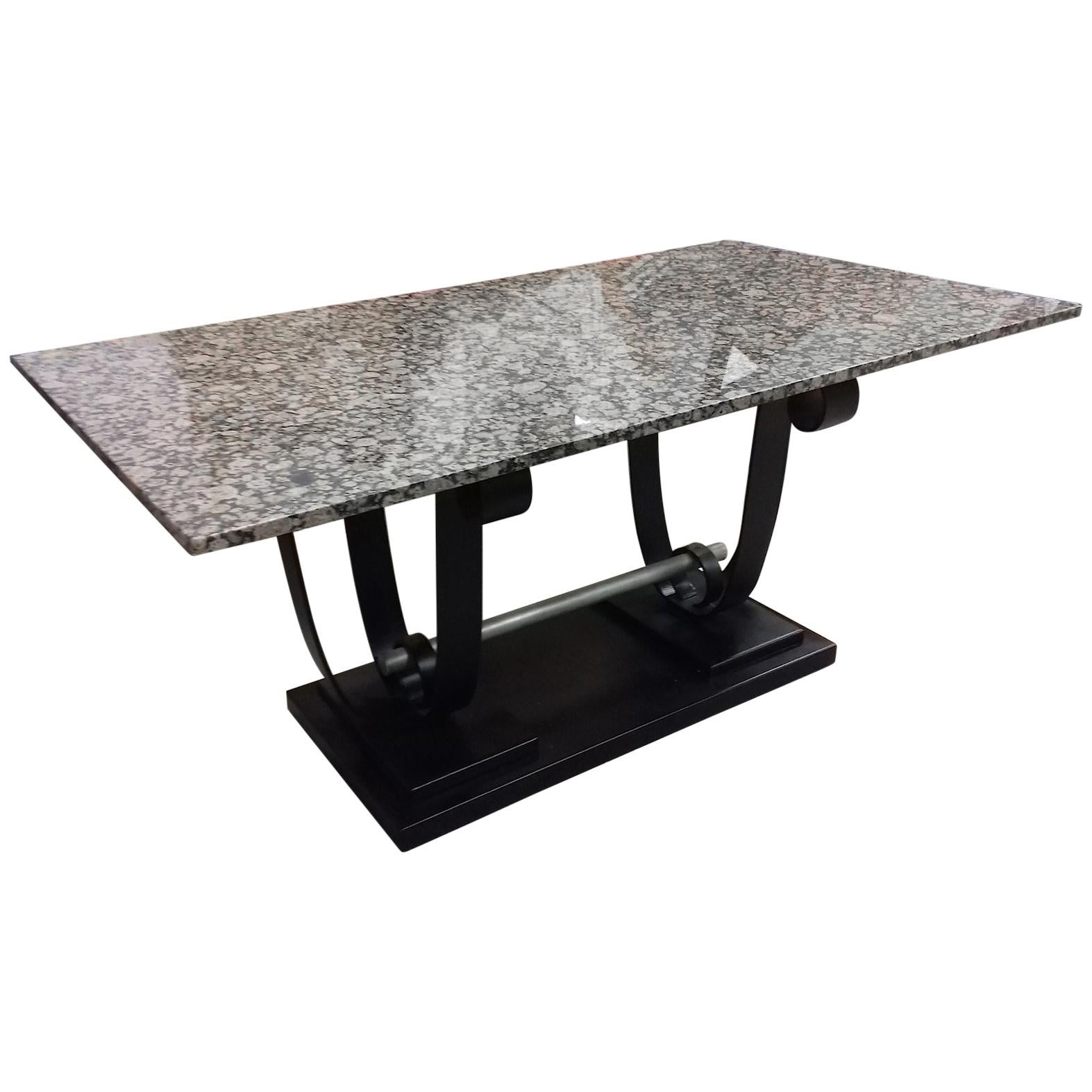 Art Deco Metal and Marble-Top Table, circa 1935 For Sale