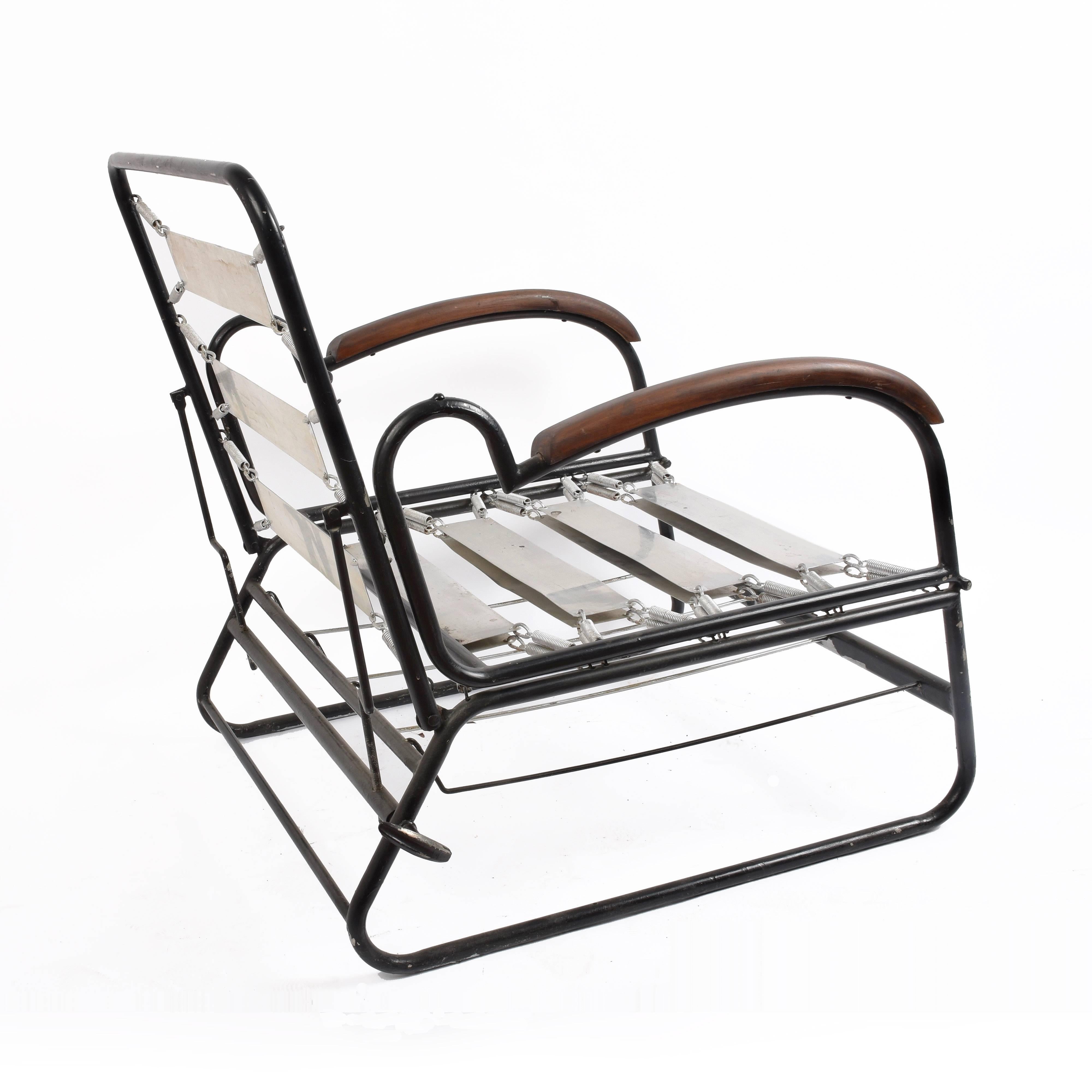 Art Deco Metal and Wood Adjustable Bed Armchair after Marcel Breuer, 1930s 3