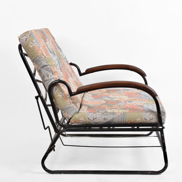 Art Deco Metal and Wood Adjustable Bed Armchair after Marcel Breuer
