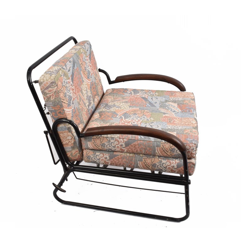 Art Deco Metal and Wood Adjustable Bed Armchair after Marcel Breuer