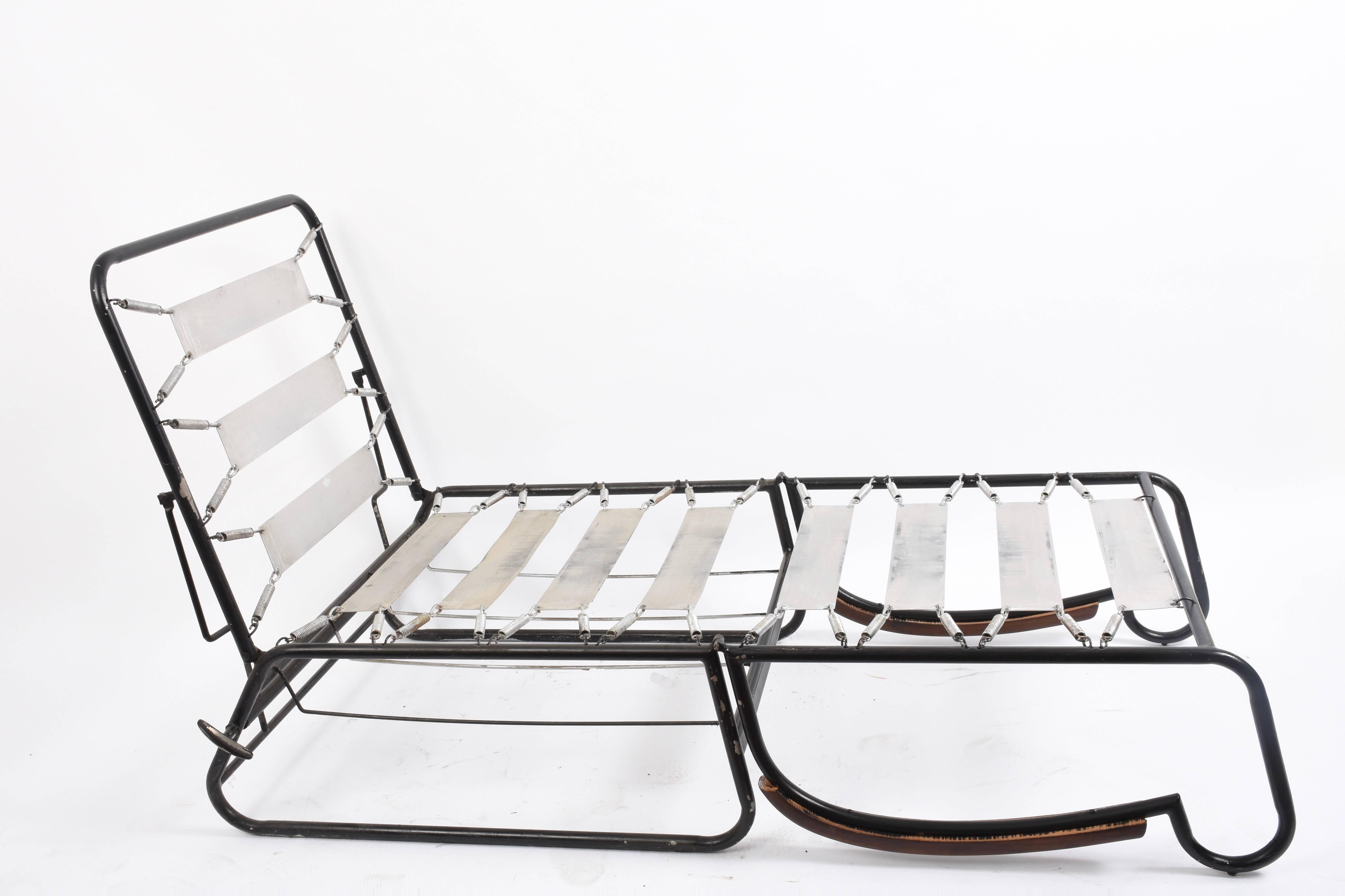 Aluminum Art Deco Metal and Wood Adjustable Bed Armchair after Marcel Breuer, 1930s