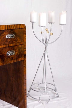 Art Deco Metal Candlestick with Gold-Plated Spheres