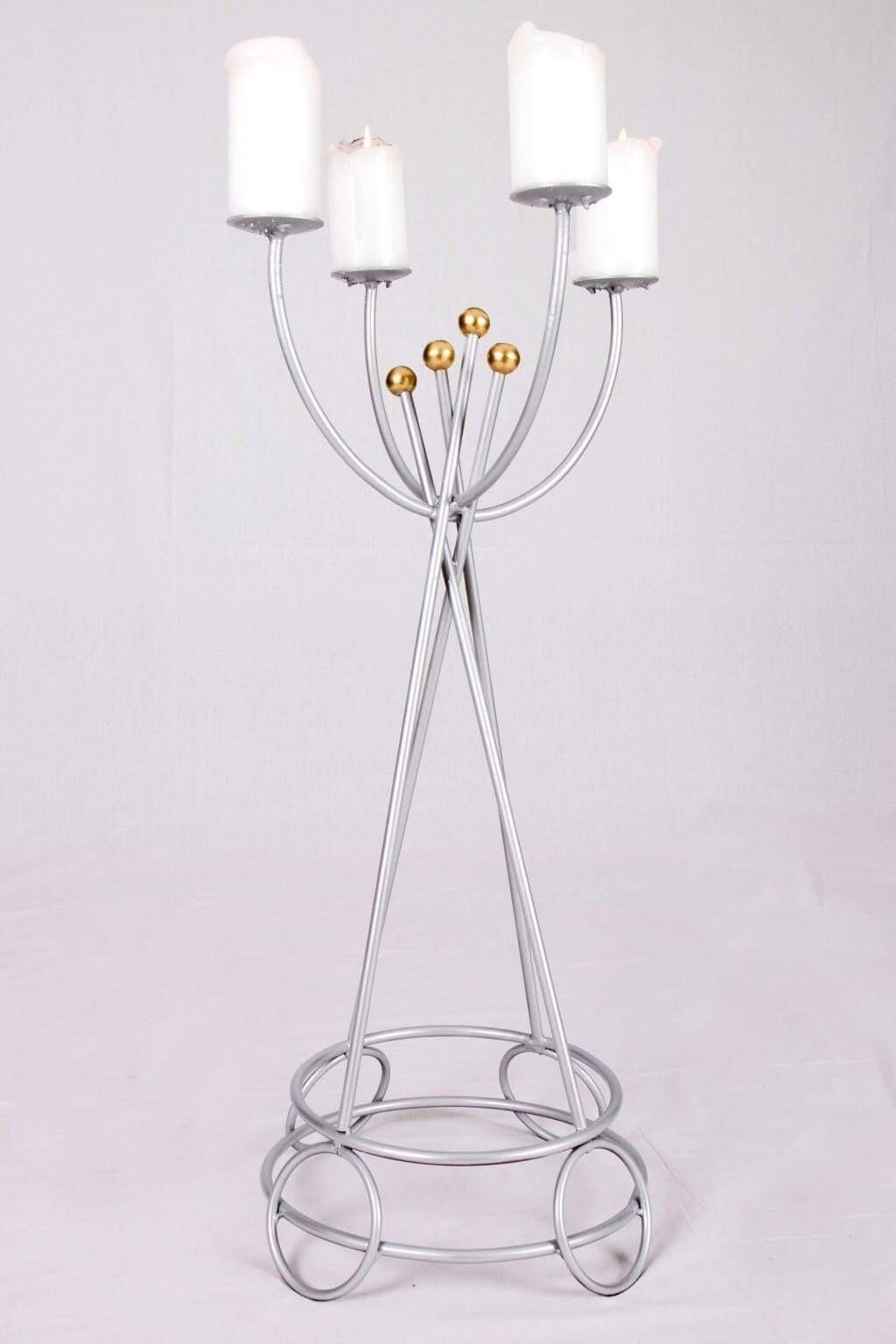 Austrian Art Deco Metal Candlestick with Gold-Plated Spheres For Sale