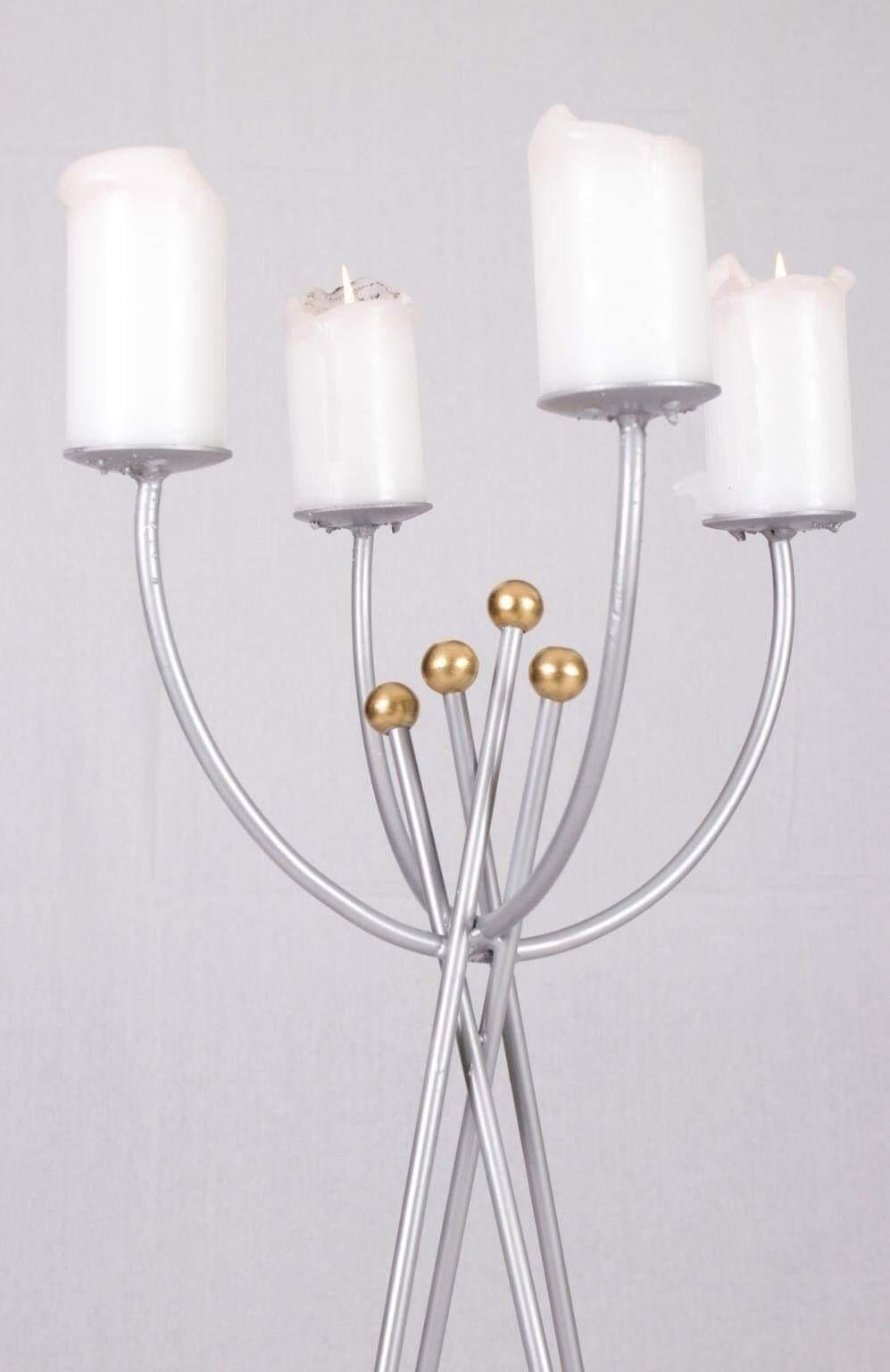 Anodized Art Deco Metal Candlestick with Gold-Plated Spheres For Sale