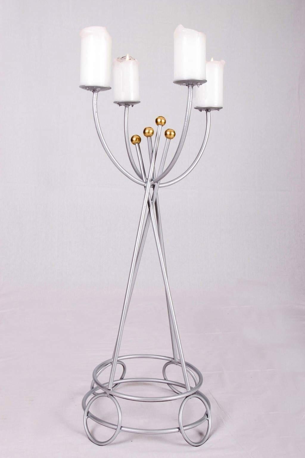 Art Deco Metal Candlestick with Gold-Plated Spheres In Good Condition For Sale In Gyermely, Komárom-Esztergom