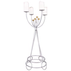 Vintage Art Deco Metal Candlestick with Gold-Plated Spheres