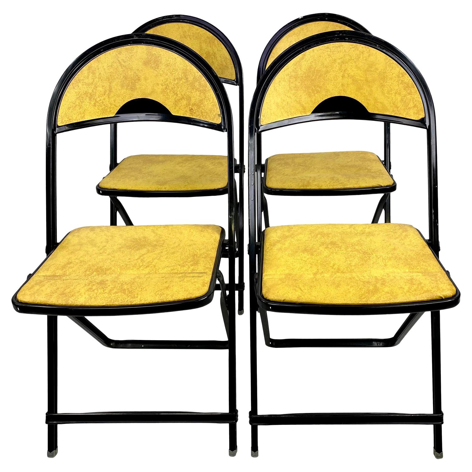 Art Deco Metal Folding Chairs, Set of 4
