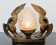Art Deco Metall und Glas Adler Tischlampe:: 1930er Jahre