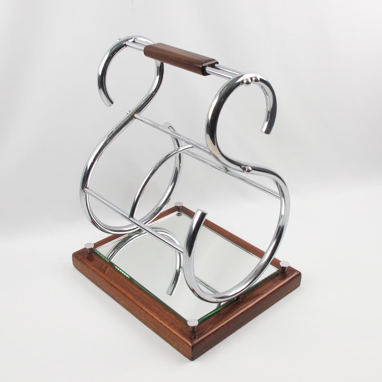 Portabotellas de Vino Art Decó en Metal, Espejo y Madera en venta 3