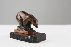 Art Deco Metal Polar Bear on black marble base, France 1930s