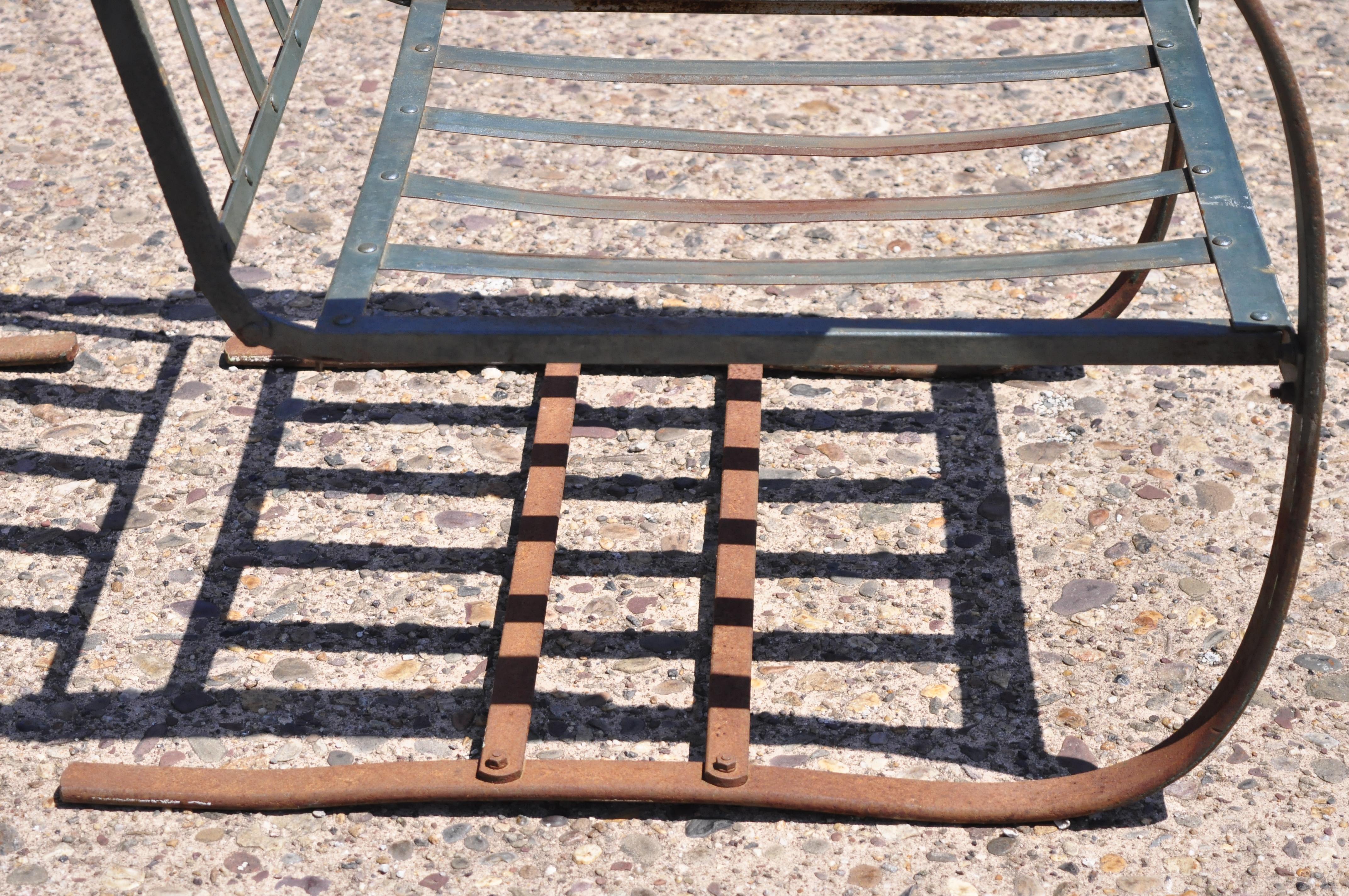 Steel Art Deco Metal Wrought Iron Green Patio Garden Bouncer Lounge Chairs, a Pair