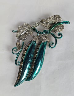 Art Deco Metallic Enamel Pea Pod Brooch, attrib. Boucher