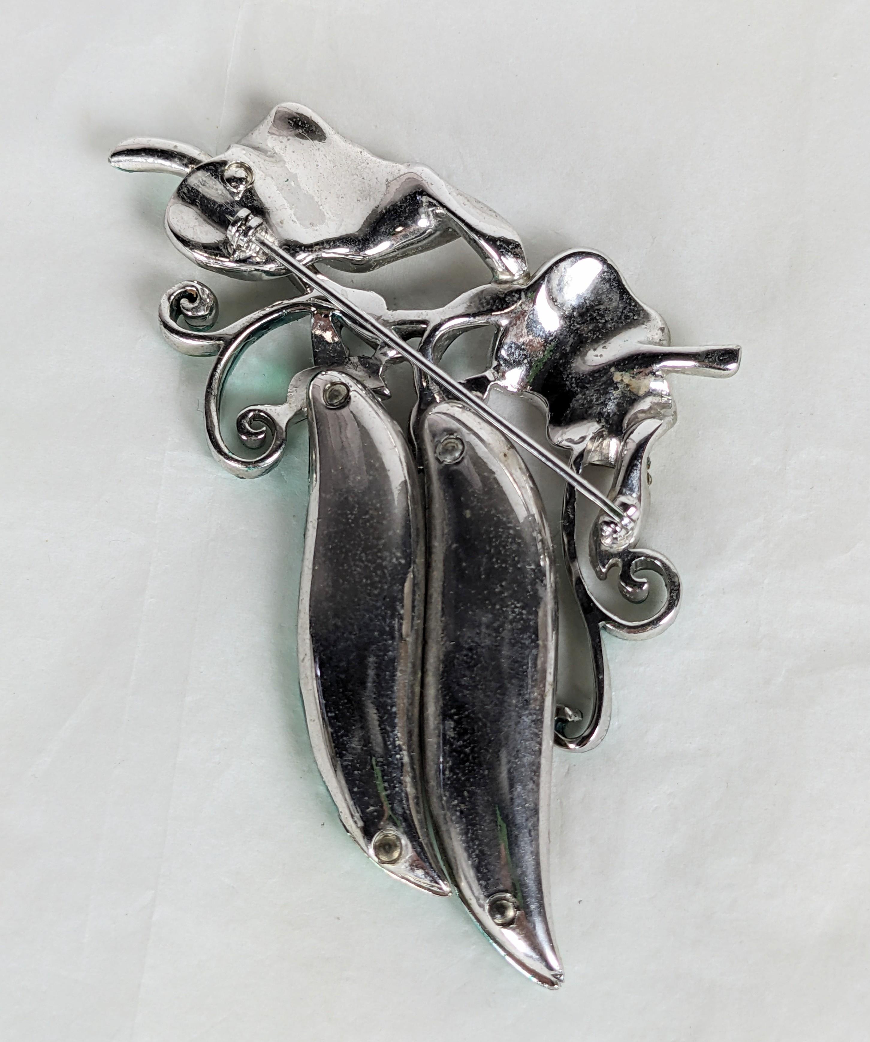 Art Deco Metallic Enamel Pea Pod Brooch, attrib. Boucher For Sale 2