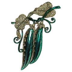 Art Deco Metallic Enamel Pea Pod Brooch, attrib. Boucher