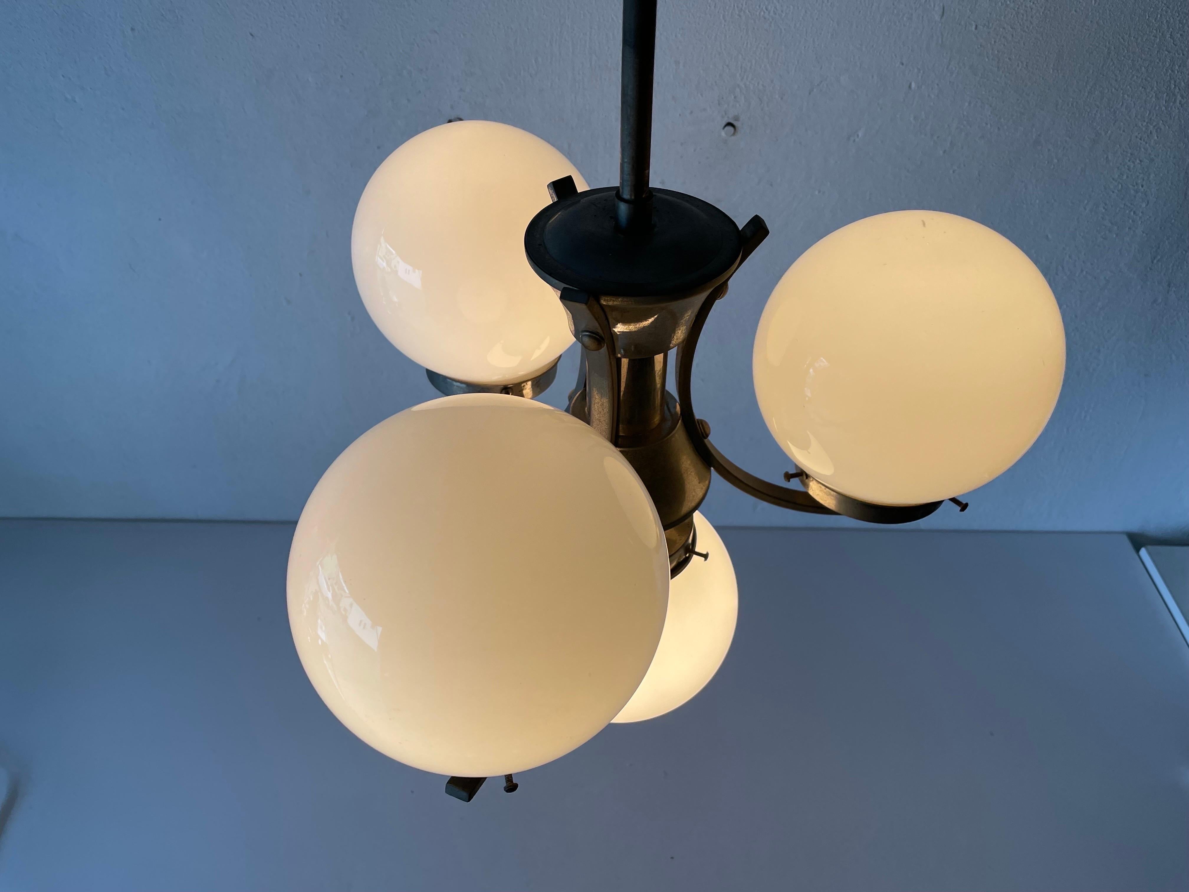 Art Deco Metallic Silver 4 Balls Ceiling Lamp, 1940s, Germany For Sale 8