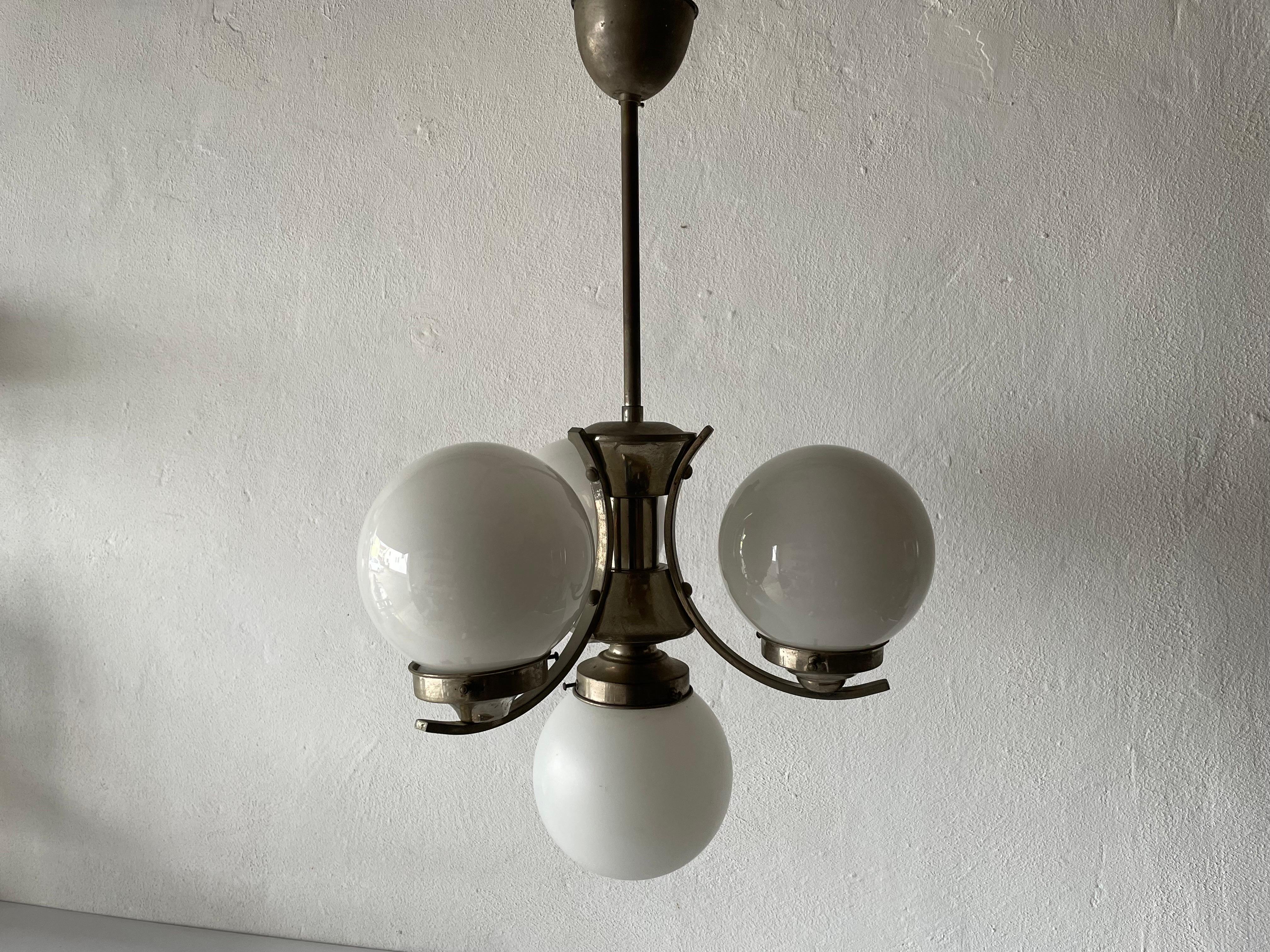 Art Deco Metallic Silver 4 Balls Ceiling Lamp, 1940s, Germany In Good Condition For Sale In Hagenbach, DE