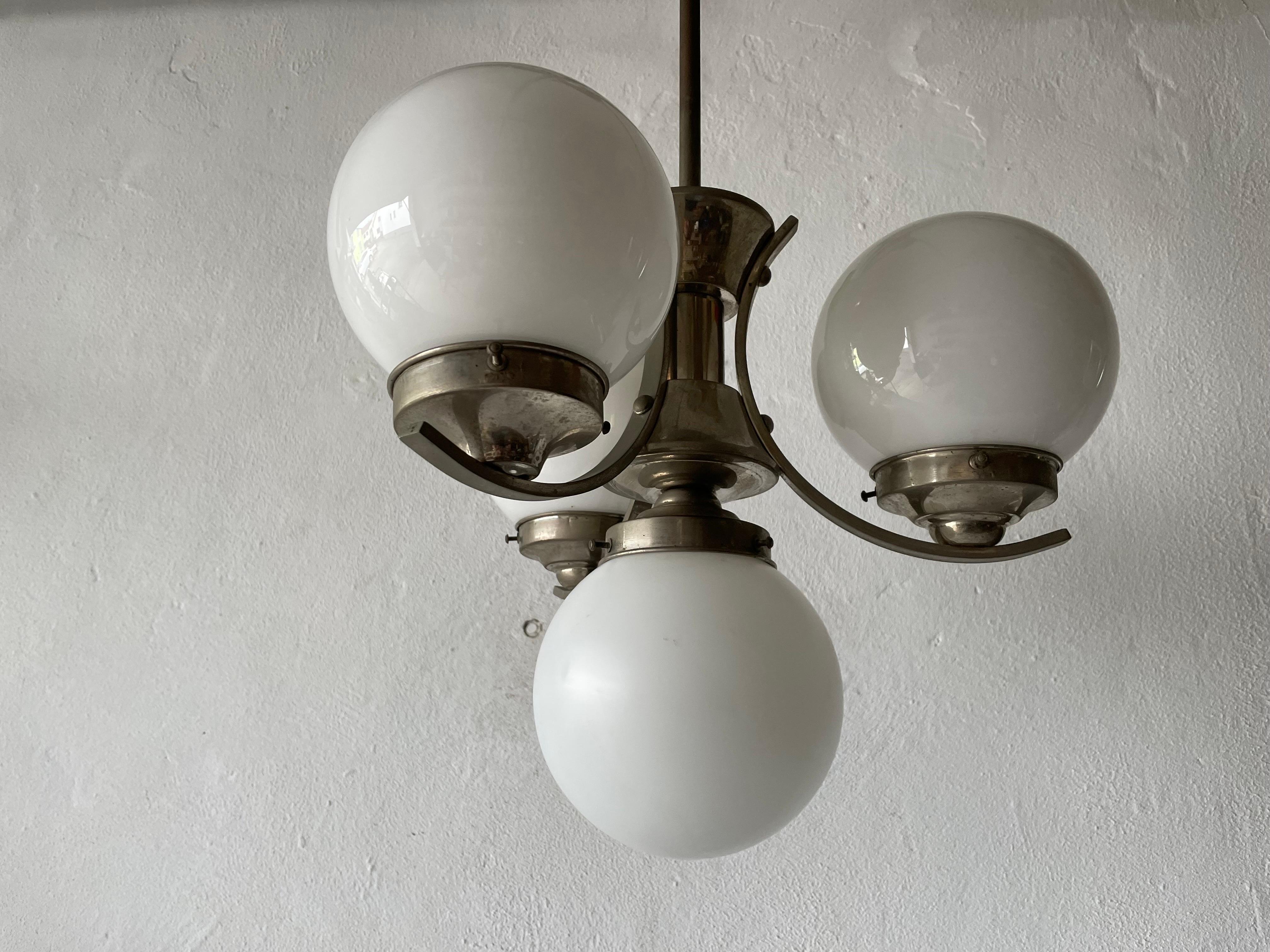 Mid-20th Century Art Deco Metallic Silver 4 Balls Ceiling Lamp, 1940s, Germany For Sale