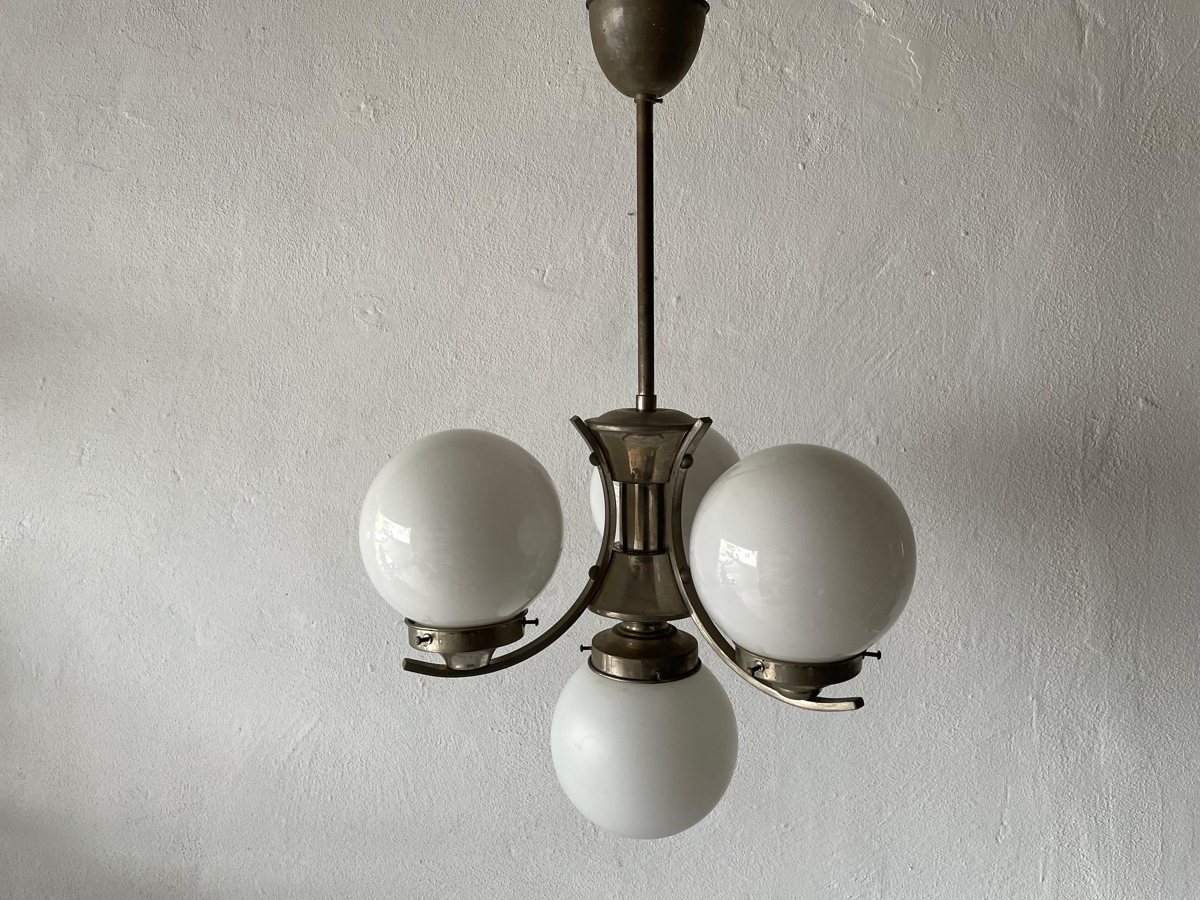 Art Deco Metallic Silver 4 Balls Ceiling Lamp, 1940s, Germany For Sale 1