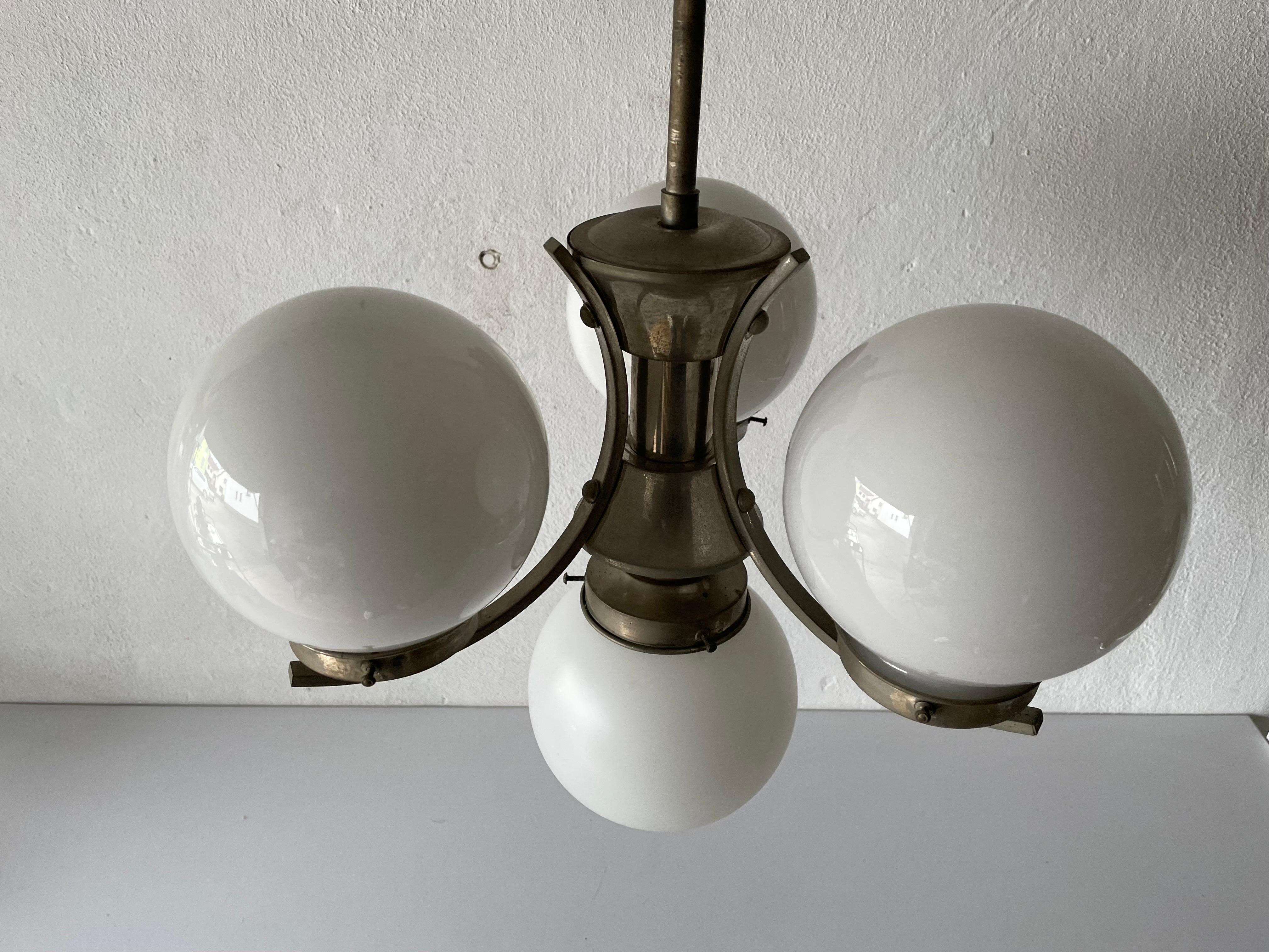 Art Deco Metallic Silver 4 Balls Ceiling Lamp, 1940s, Germany For Sale 2