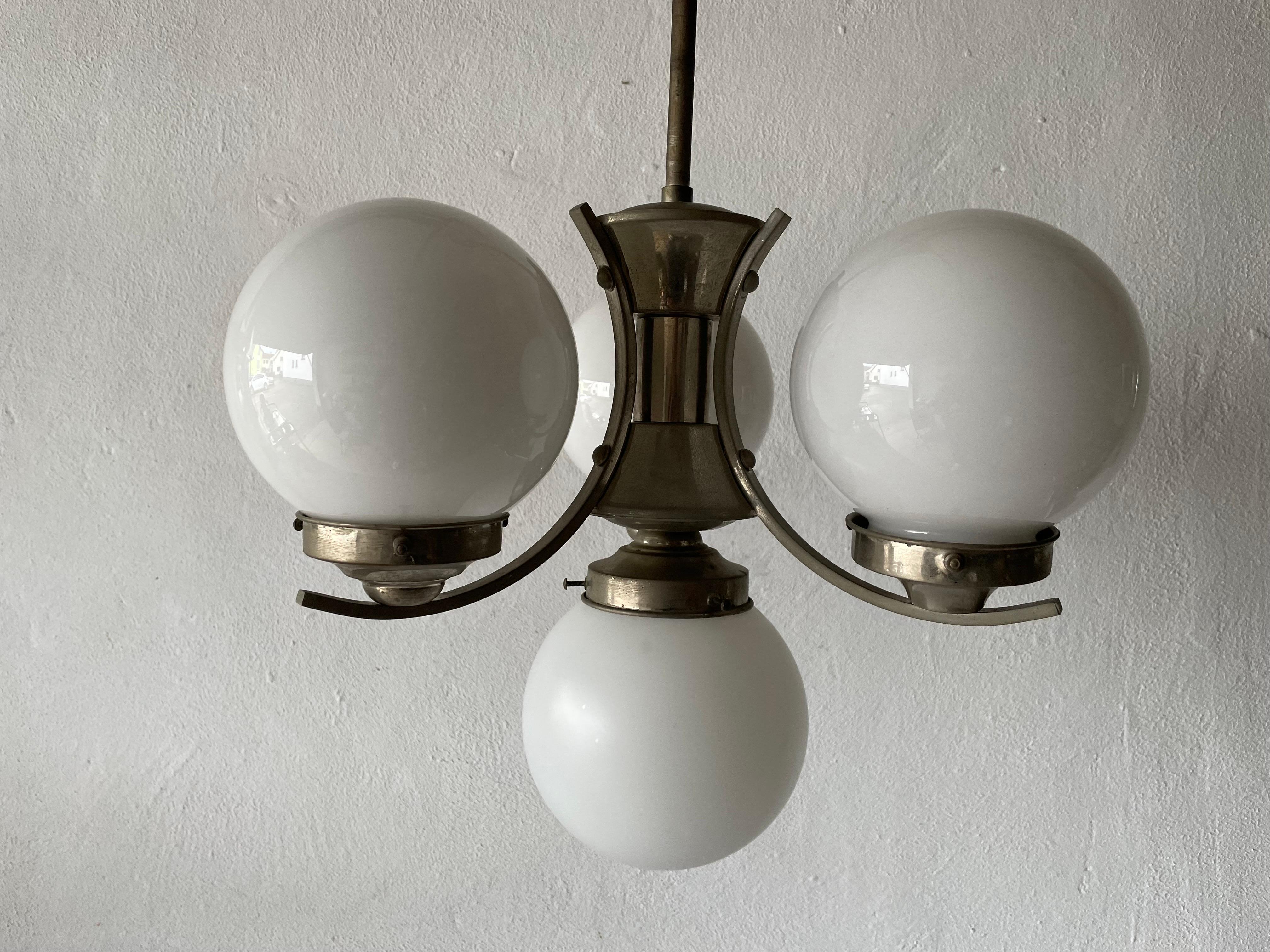 Art Deco Metallic Silver 4 Balls Ceiling Lamp, 1940s, Germany For Sale 3