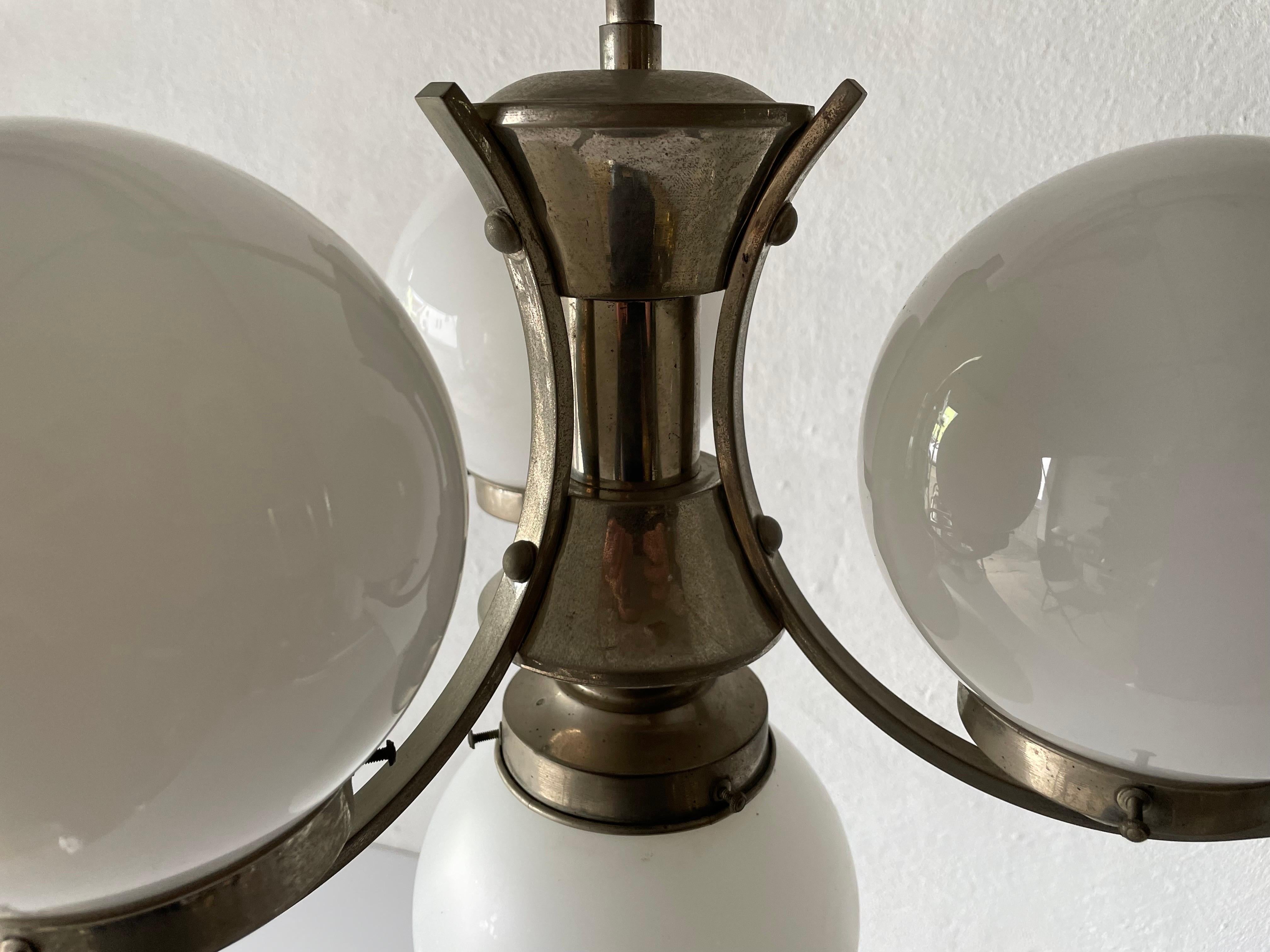 Art Deco Metallic Silver 4 Balls Ceiling Lamp, 1940s, Germany For Sale 4
