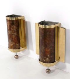 Art Deco Mica and Brass Sconces Mid Century Modern Glamour Wall Lamps Rewired