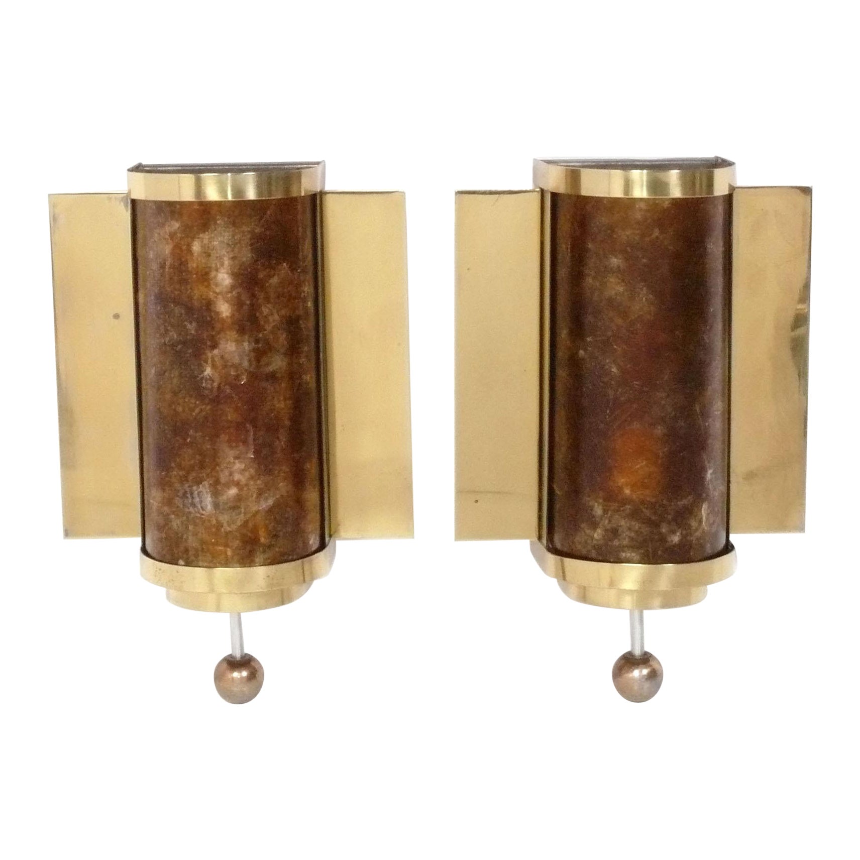 Appliques Art Déco en Mica et Laiton Modernes du Milieu du Siècle Lampes murales Glamour Câblées