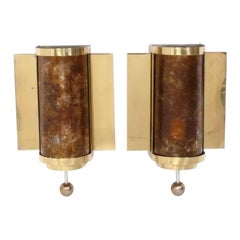 Appliques Art Déco en Mica et Laiton Modernes du Milieu du Siècle Lampes murales Glamour Câblées