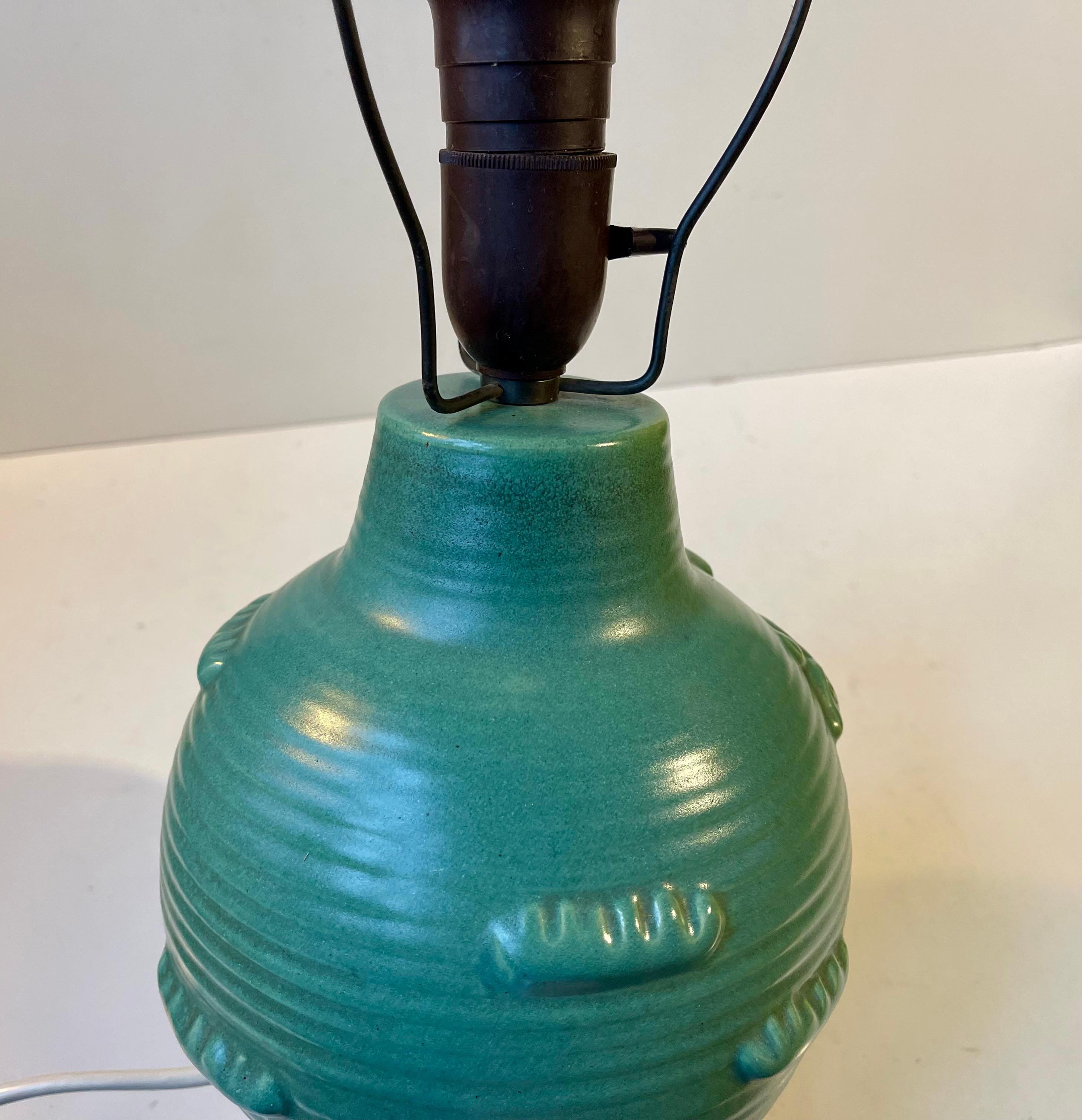 Art Deco Michael Andersen & Son Table Lamp in Celadon Green Glazed Ceramic For Sale 5