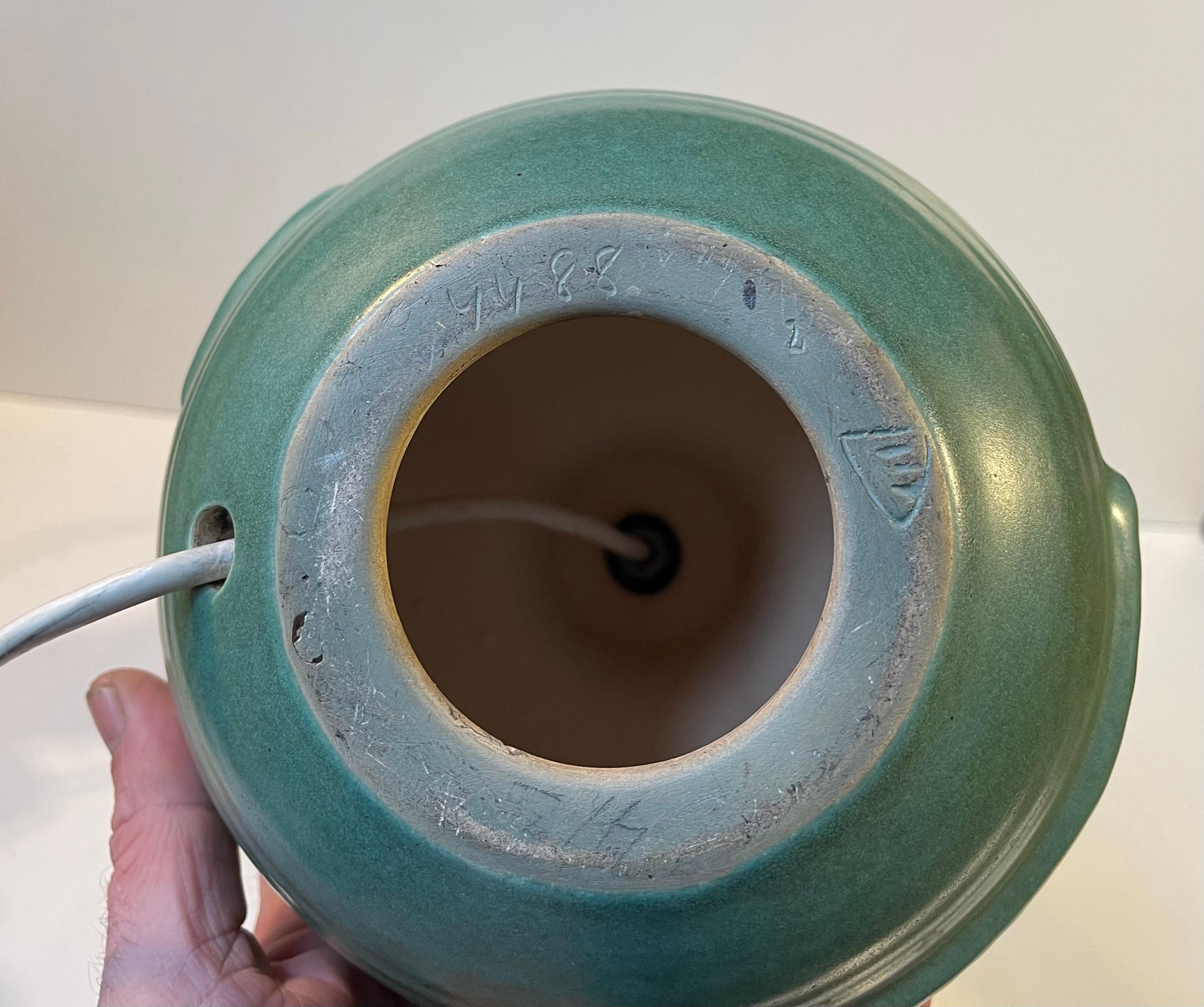 Art Deco Michael Andersen & Son Table Lamp in Celadon Green Glazed Ceramic For Sale 6