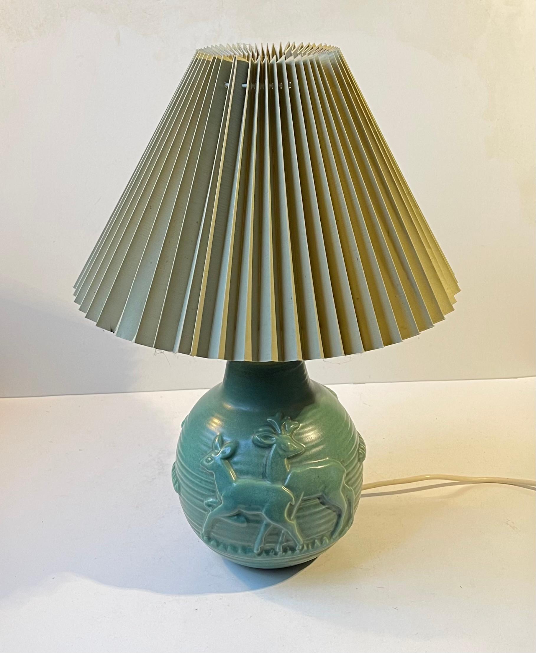 Art Deco Michael Andersen & Son Table Lamp in Celadon Green Glazed Ceramic For Sale 10