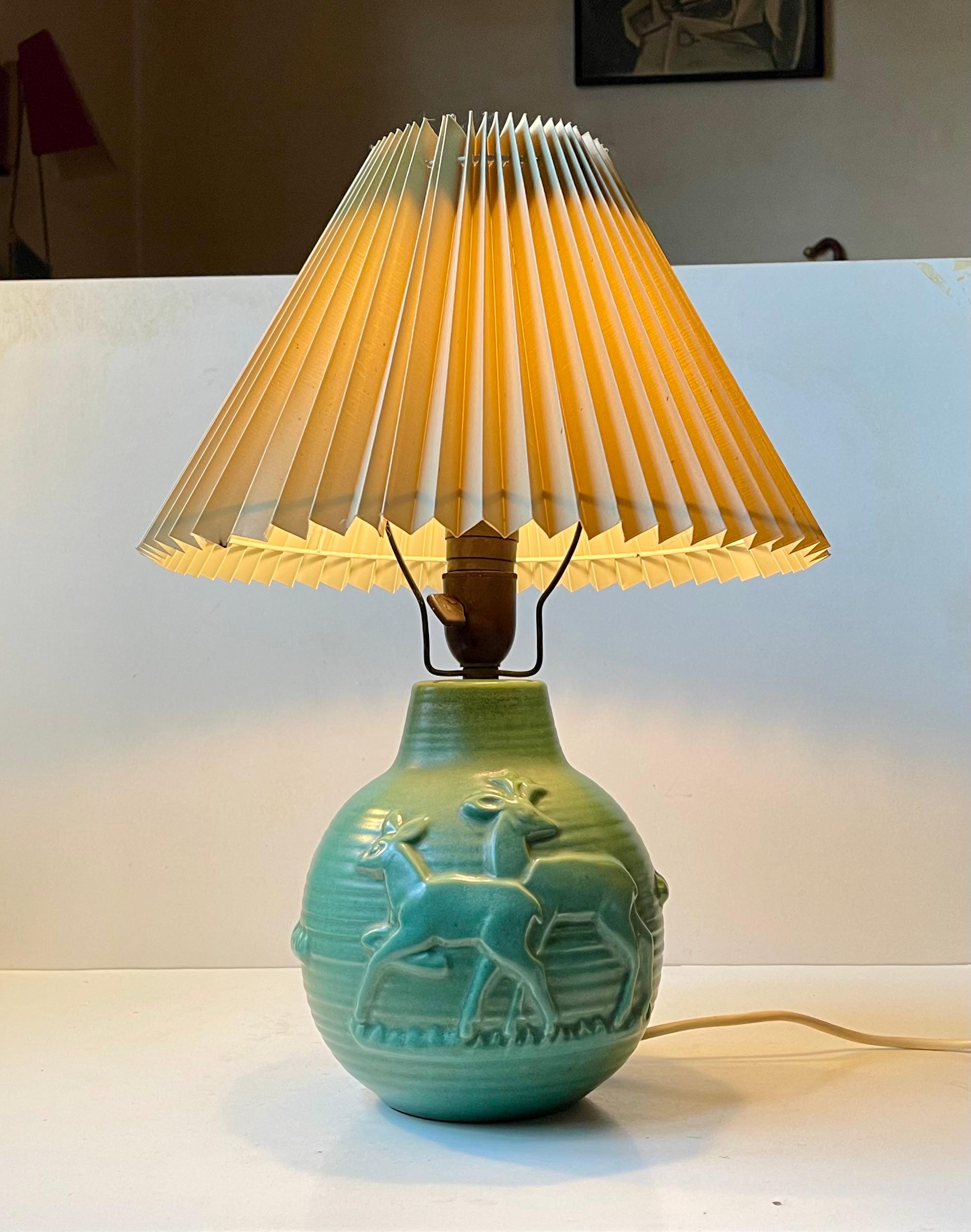 Art Deco Michael Andersen & Son Table Lamp in Celadon Green Glazed Ceramic For Sale 11